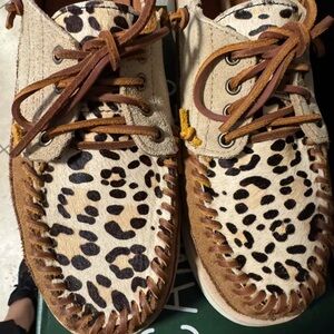 Sebago Cayuga Wild Woman Leopard Print Boat Shoes with Tan Accents